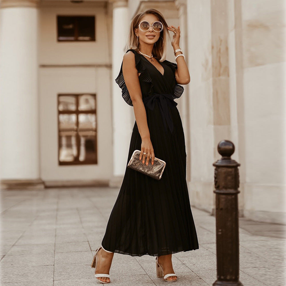 Chiffon Pleated Skirt Solid Color Dress