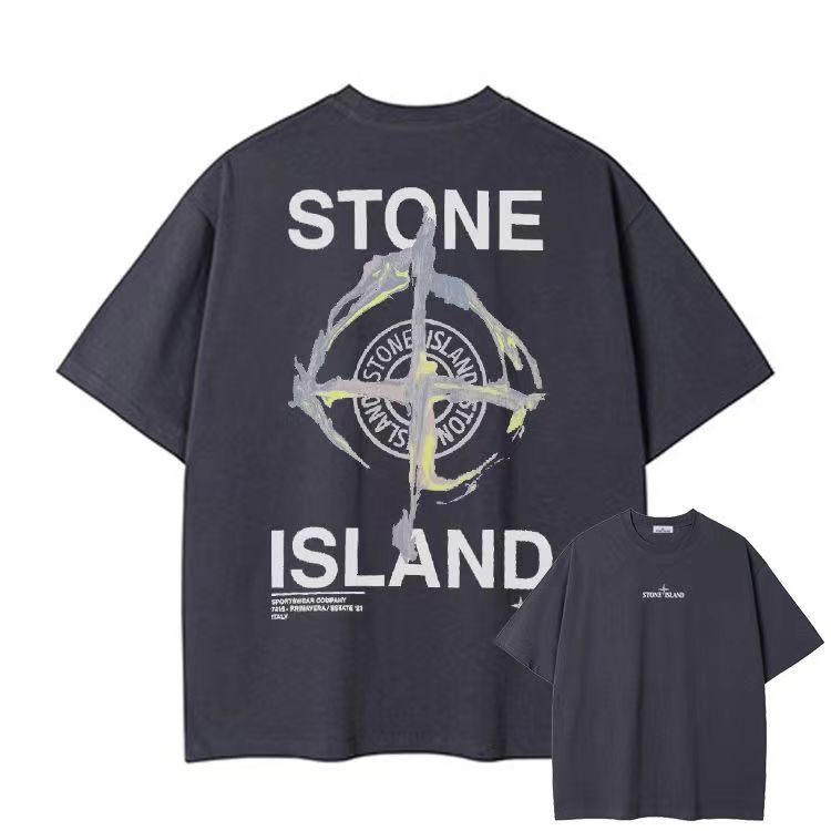 Stone Island Unisex Print Crew Neck Casual T-Shirt