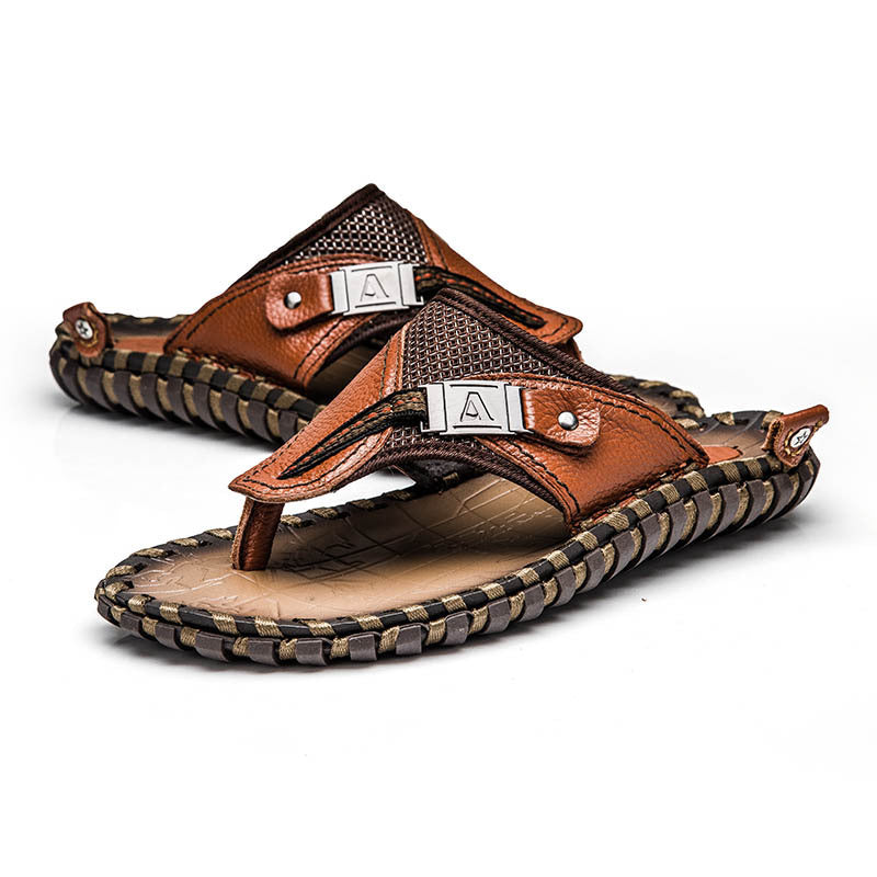 Men's New Sandals Flip Flops Leather Slippers