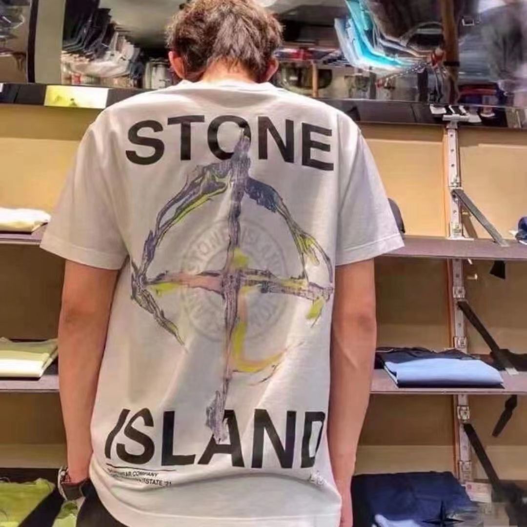 Stone Island Unisex Print Crew Neck Casual T-Shirt