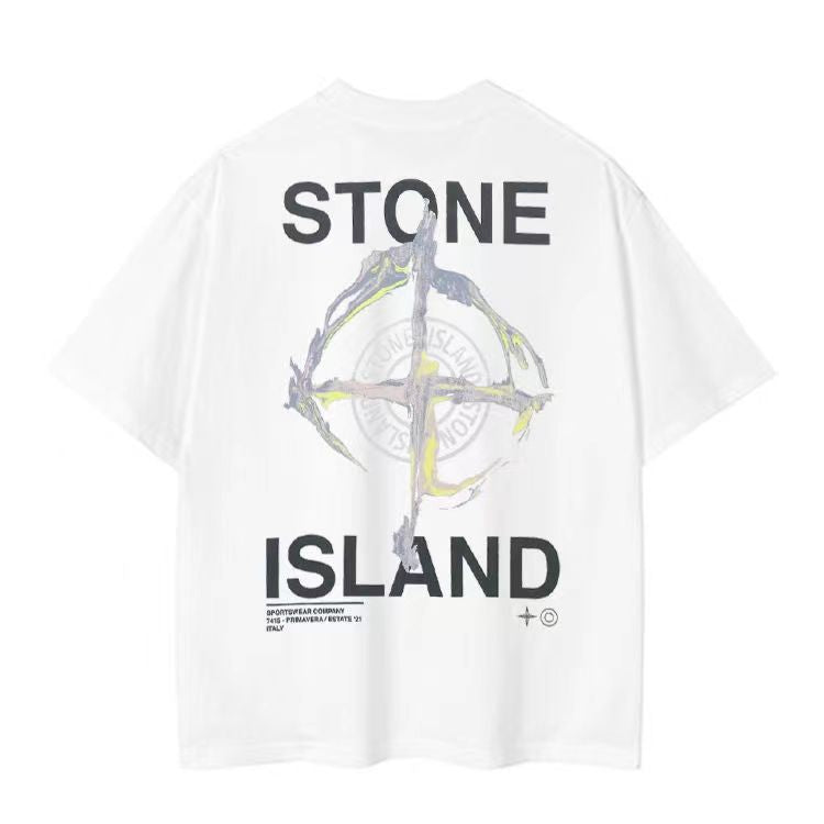 Stone Island Unisex Print Crew Neck Casual T-Shirt