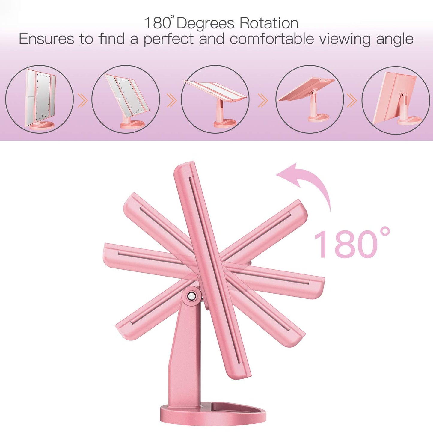 Desktop Three-sided Foldable LED Makeup Mirror