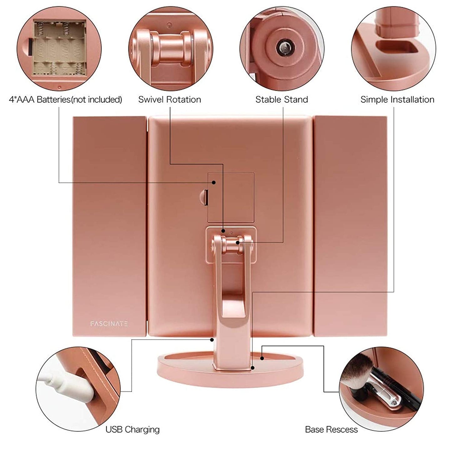 Desktop Three-sided Foldable LED Makeup Mirror