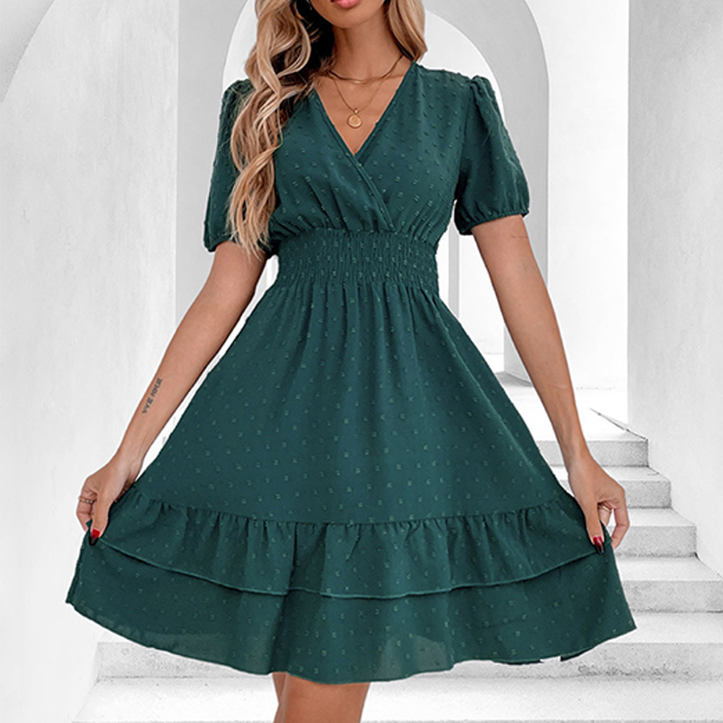 Women's V-Neck Elasticated Waist Elegant Dress