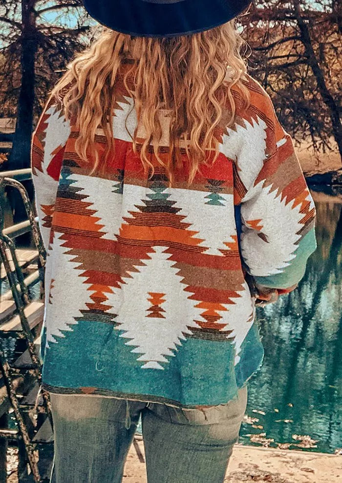 Aztec Geometric Slit Button Pocket Coat