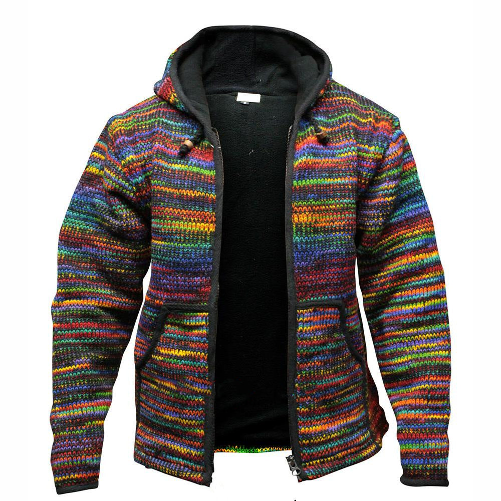 Men's Cardigan Jacket Winter Sweater Color Stitched Cardigan Coat