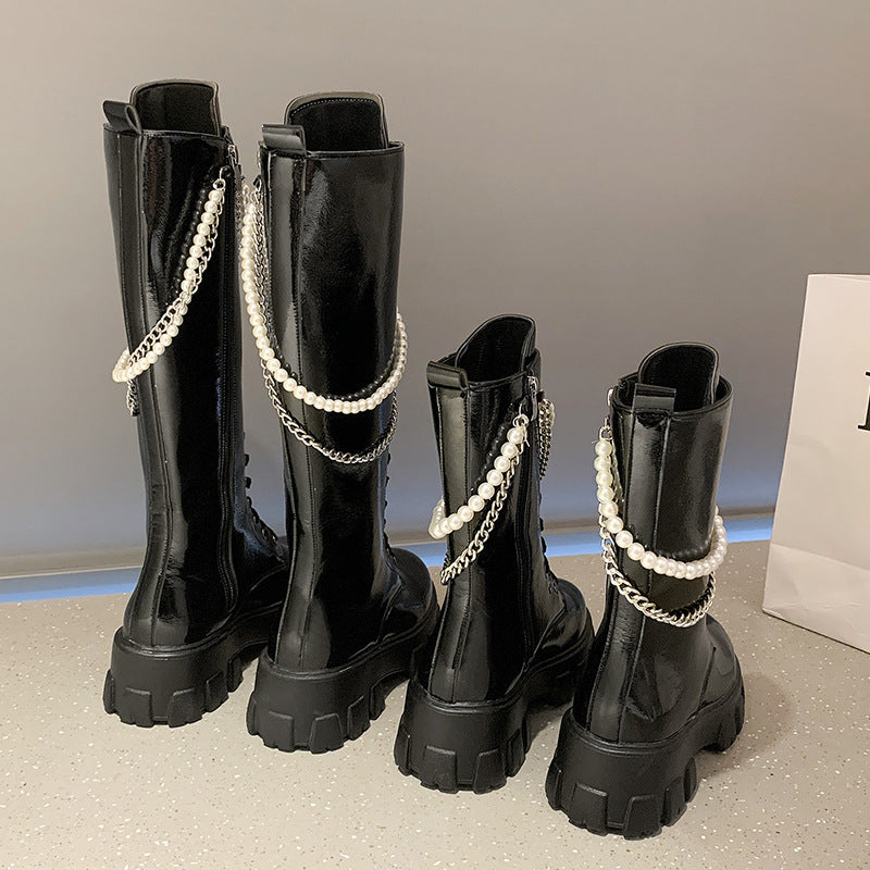 Women's Martin Boots With Pearl Chain Punk Boots