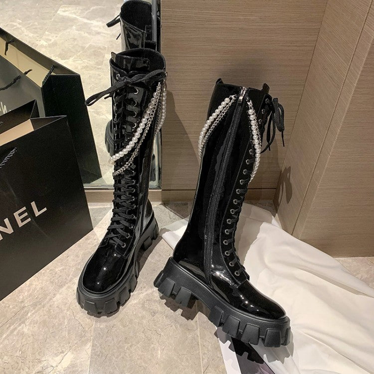 Women's Martin Boots With Pearl Chain Punk Boots