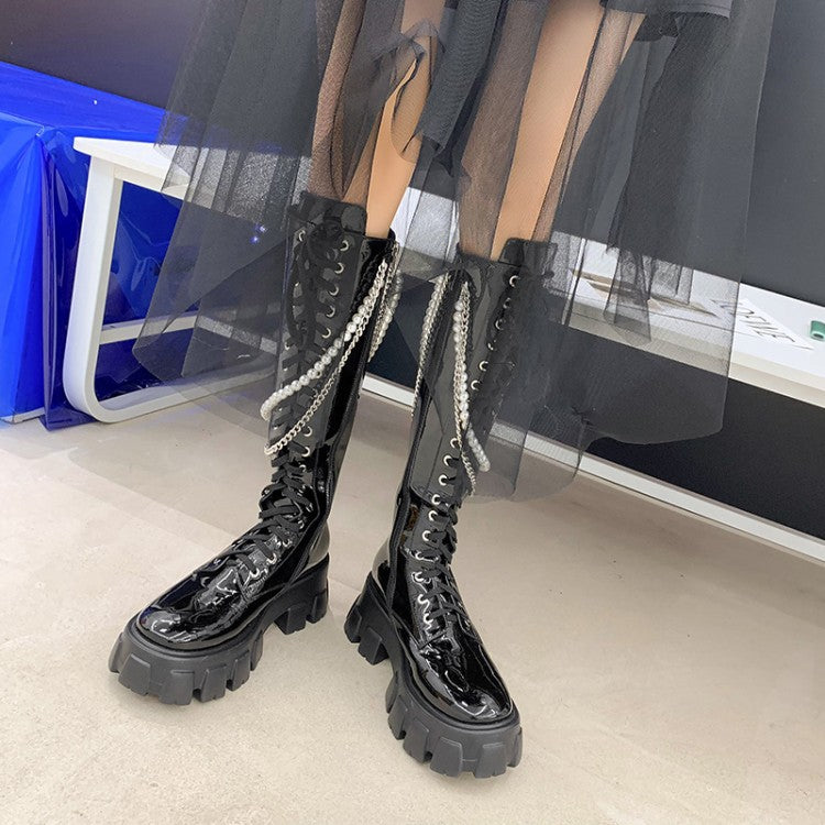 Women's Martin Boots With Pearl Chain Punk Boots