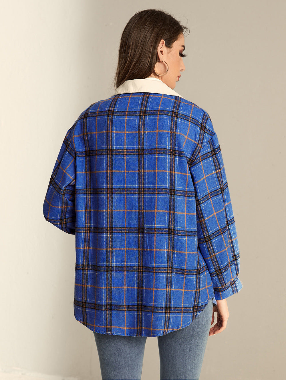 Colorblock Cardigan Plaid Women's Shirt Jacket