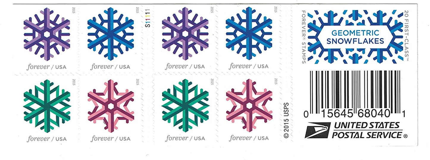 (2015) USPS Geometric Snowflakes Forever Postage Stamps