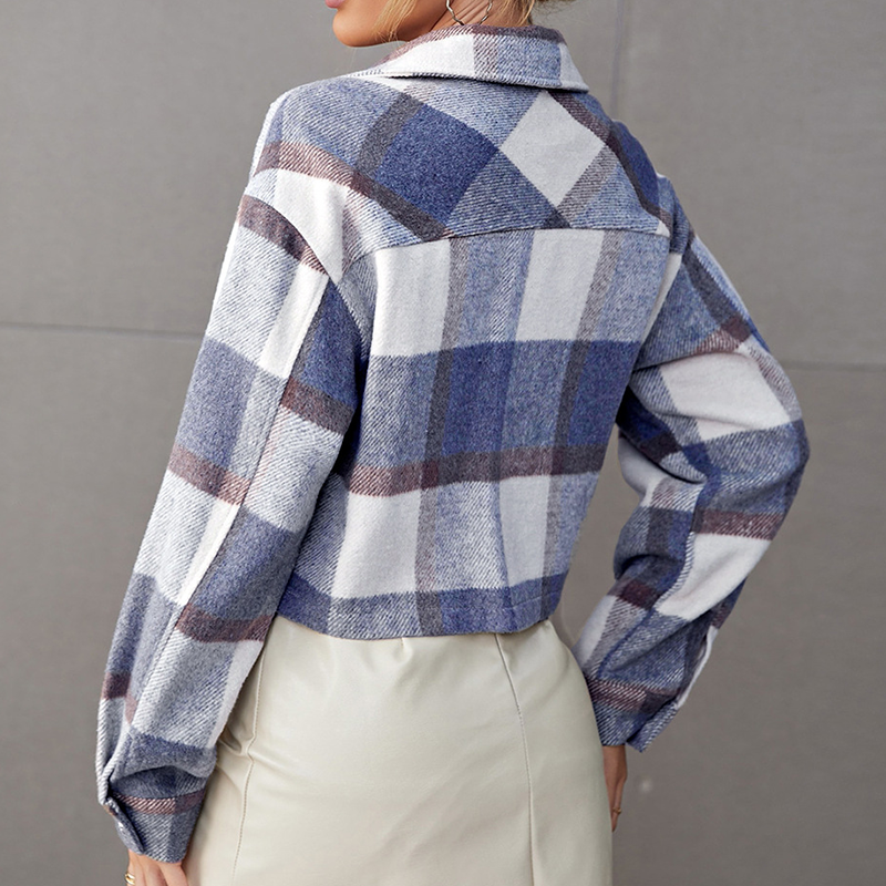 Women's Plaid Casual Woolen Short Jacket