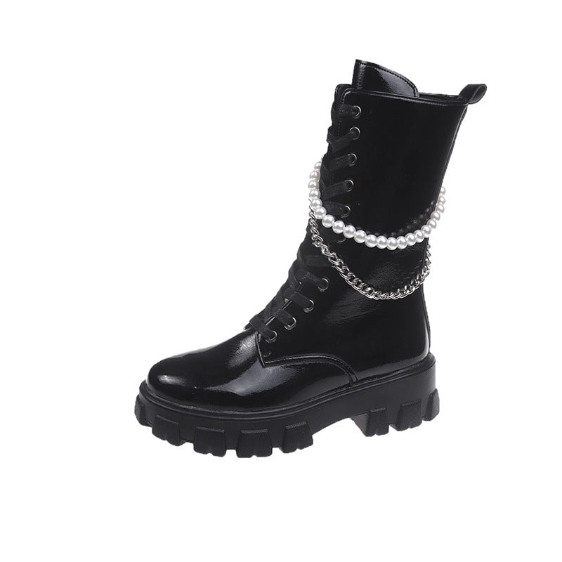 Women's Martin Boots With Pearl Chain Punk Boots