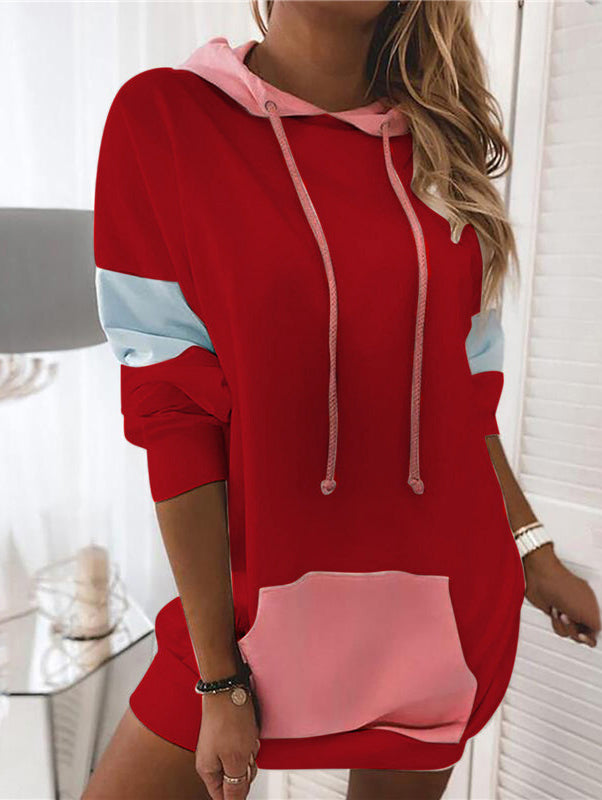 Women's Color Block Hooded Pocket Sweatshirt