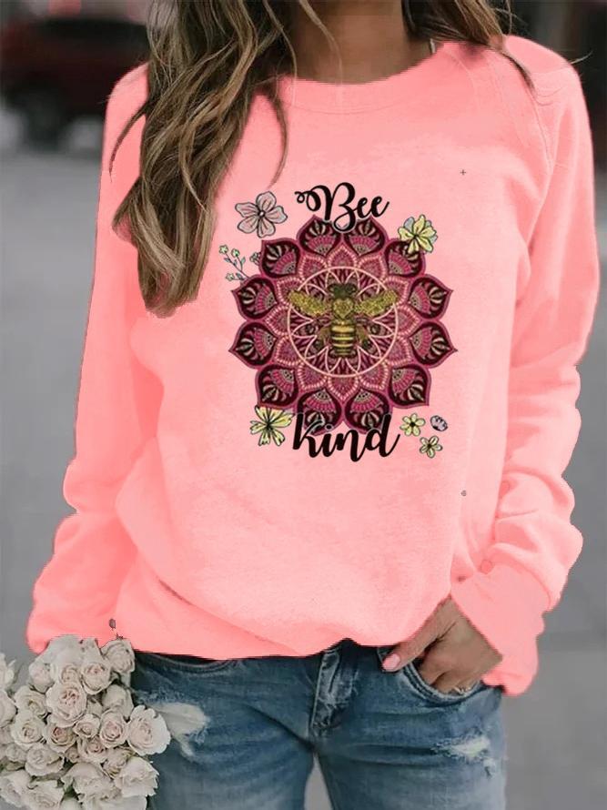 Bee Geometric Print Crew Neck Women's Sweater Sweatshirt