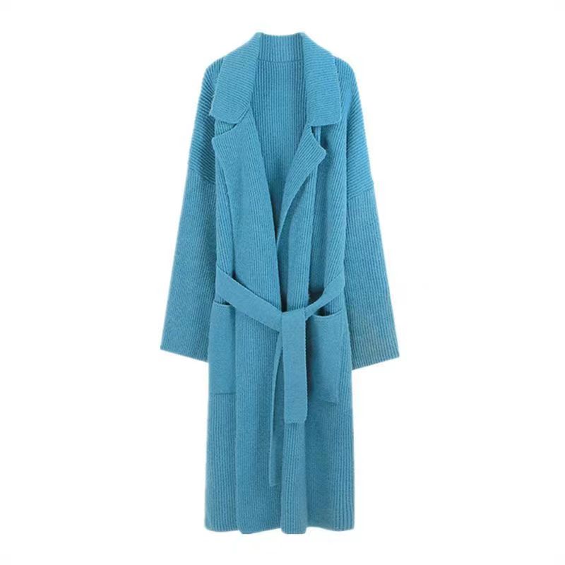 Ladies Lapel Long Loose Knit Cardigan Jacket
