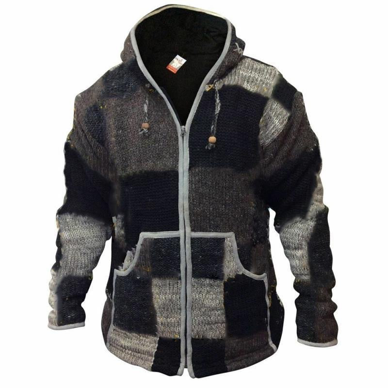 Men's Cardigan Jacket Winter Sweater Color Stitched Cardigan Coat