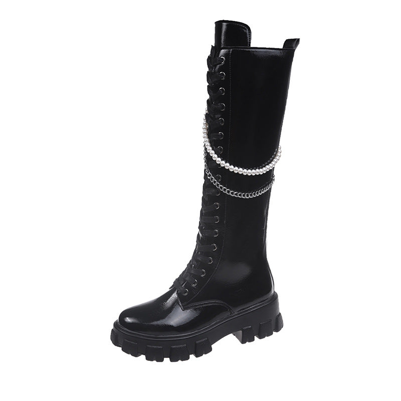 Women's Martin Boots With Pearl Chain Punk Boots