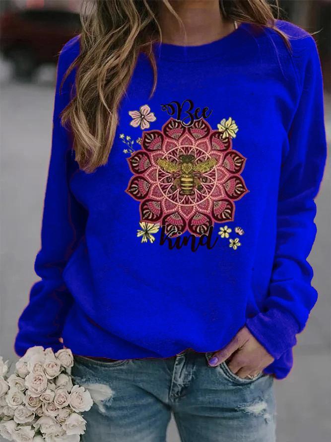 Bee Geometric Print Crew Neck Women's Sweater Sweatshirt