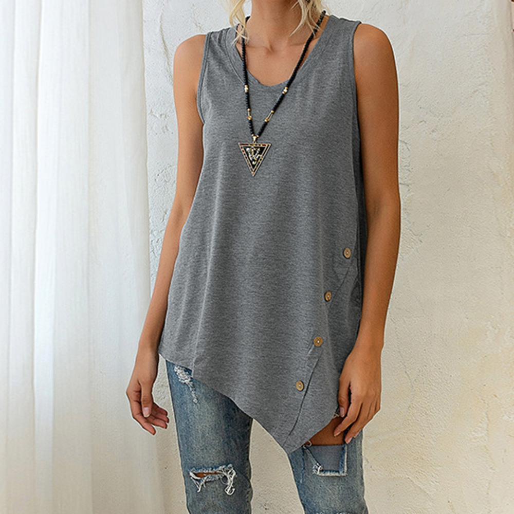 Sleeveless Top Irregular Button U-Neck Vest Women's Clothing