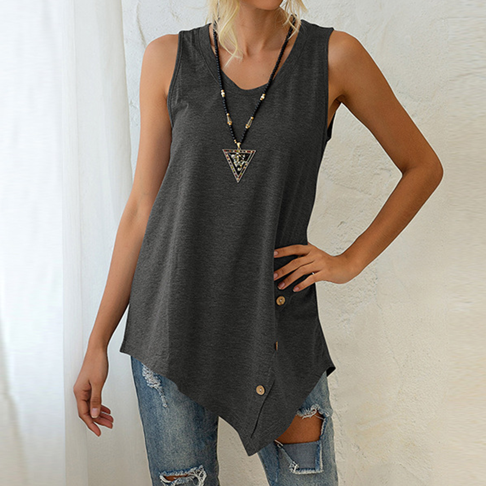 Sleeveless Top Irregular Button U-Neck Vest Women's Clothing