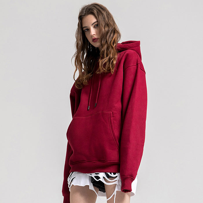 Unisex Solid Color Thick Hooded Sweater