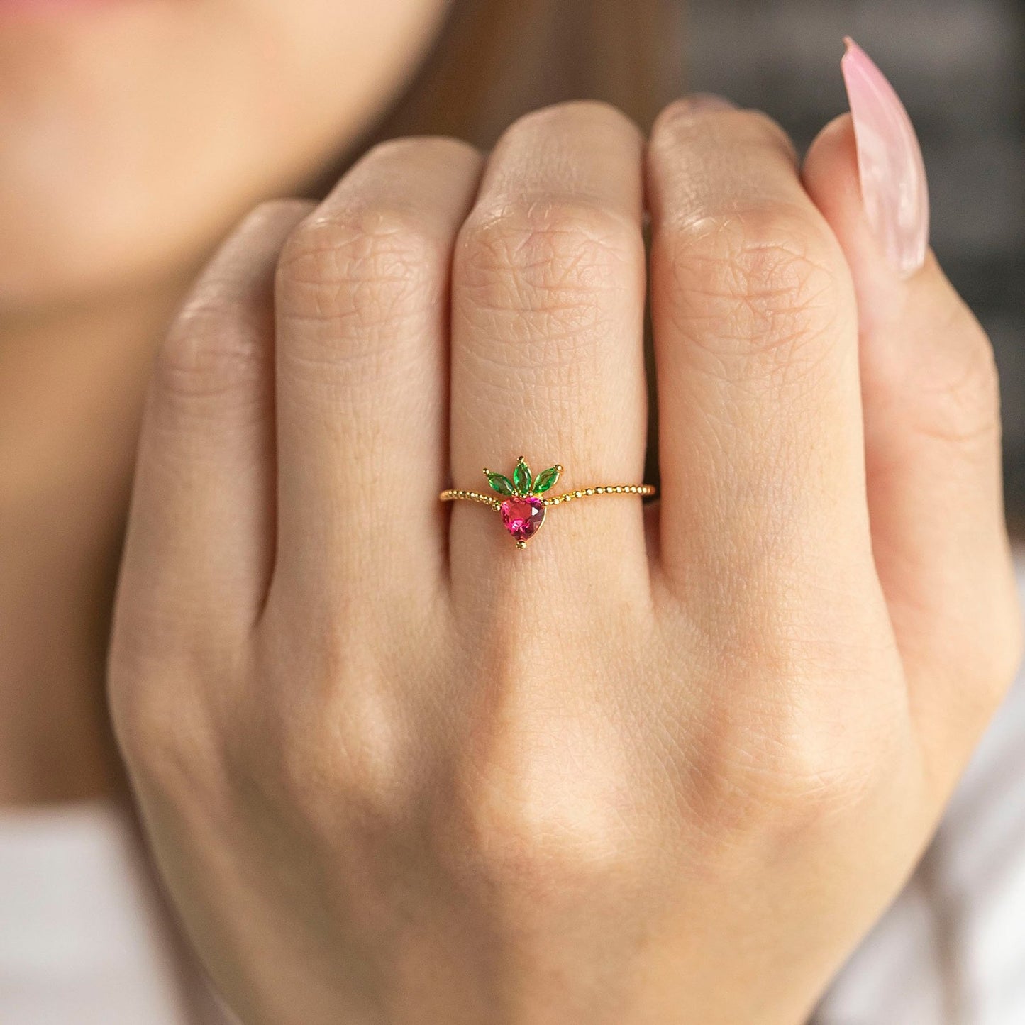 18k Gold Plated Ring Very Berry Strawberry Ring