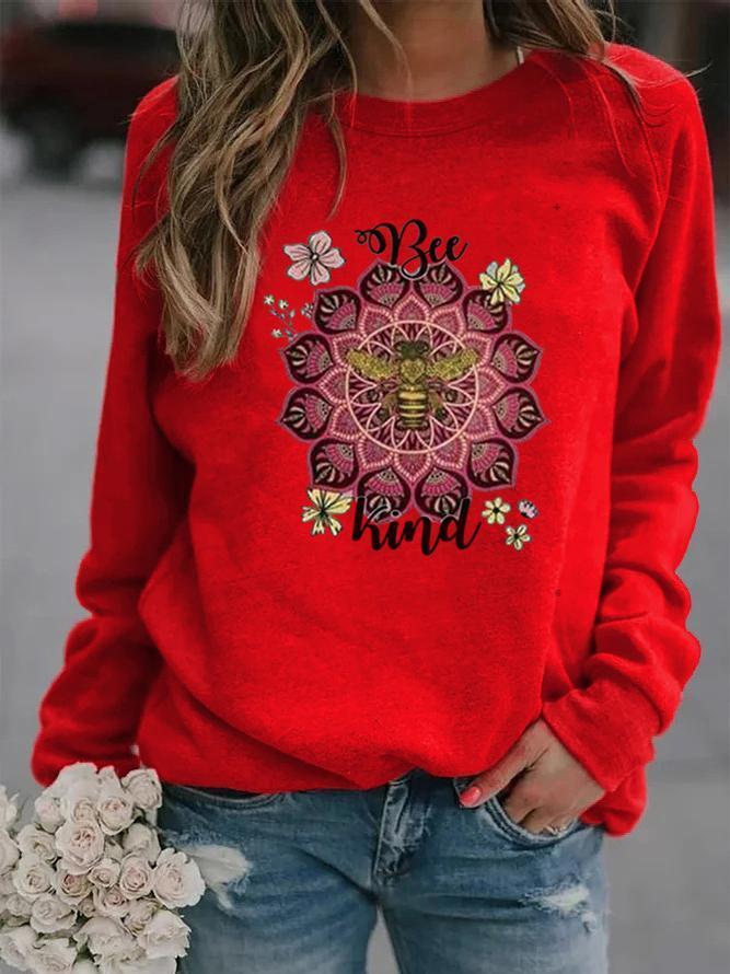 Bee Geometric Print Crew Neck Women's Sweater Sweatshirt