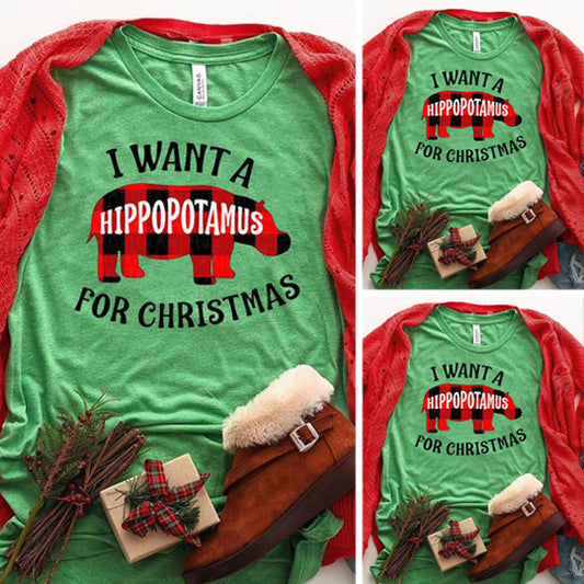 I Want A Plaid Hippopotamus For Christmas Women's T-Shirts