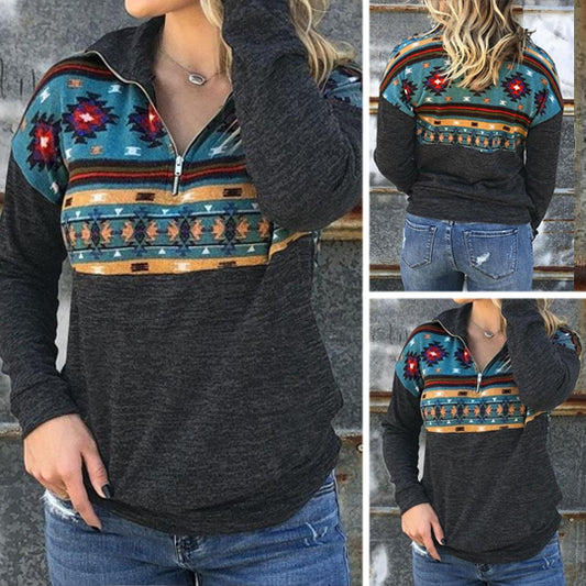 Women's Geometric Zipper Up Sweatshirt