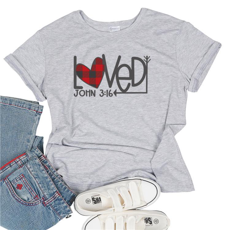 Loved John 3:16 Plaid Heart Women Tee Shirt