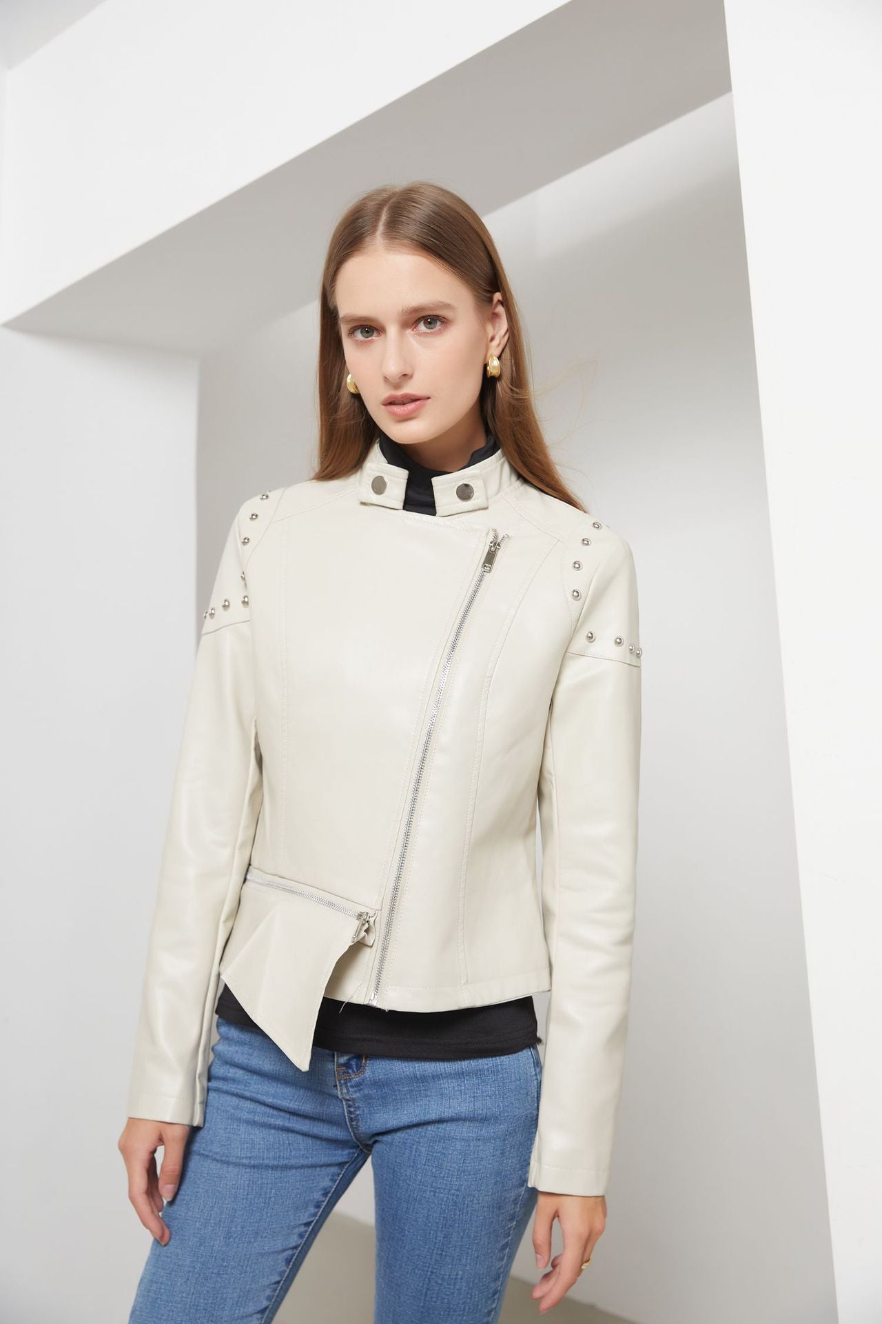 Women's Slim Studded Leather Jacket