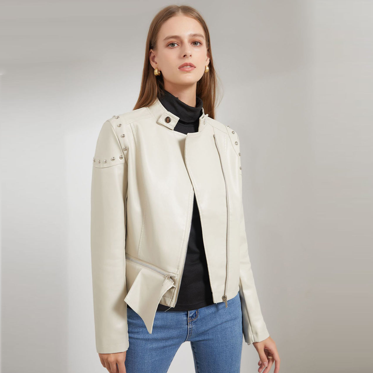 Women's Slim Studded Leather Jacket