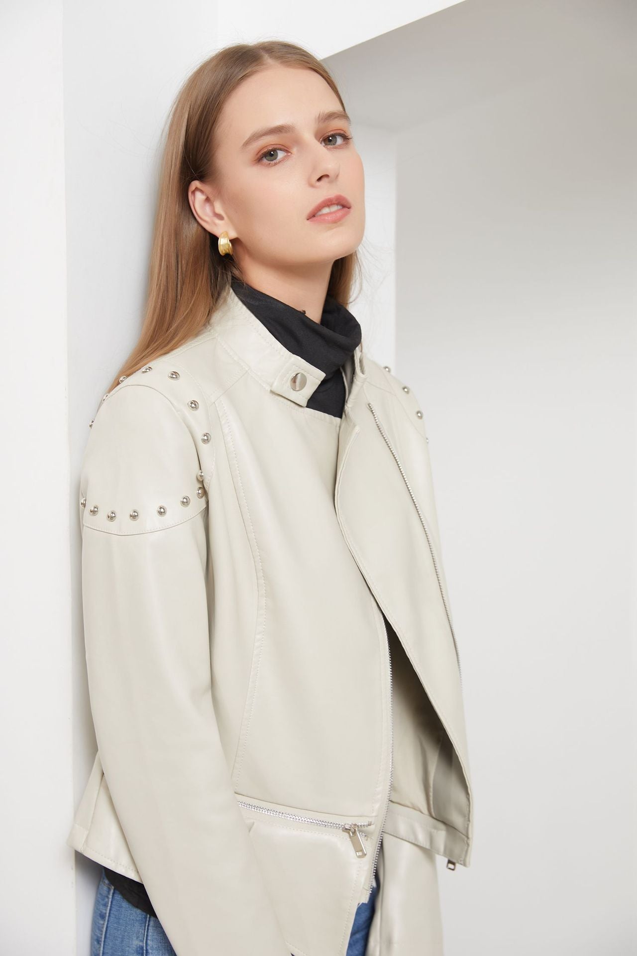 Women's Slim Studded Leather Jacket
