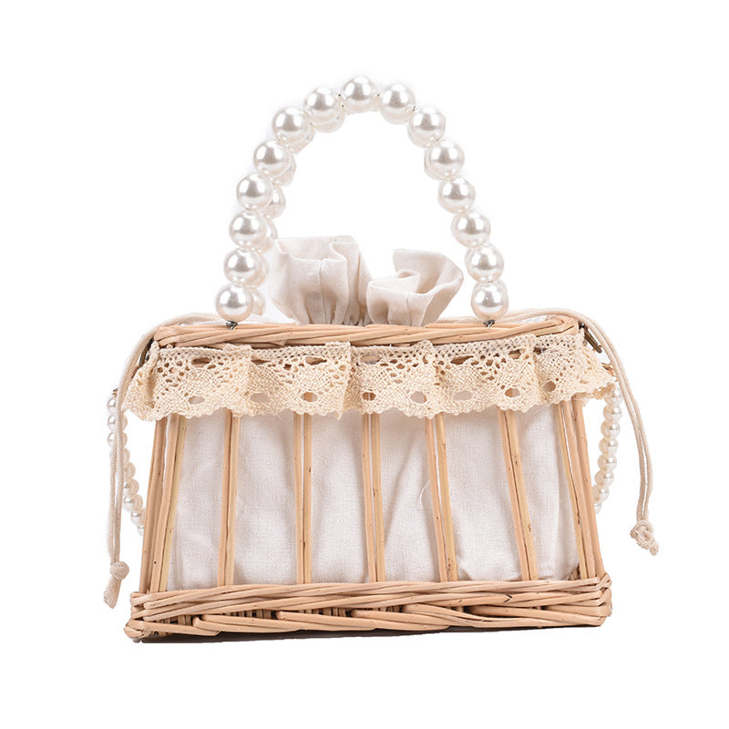Cute Pearl Straw Bag Women's Shoulder Bag