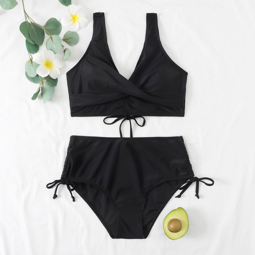 Womens Swimsuit Split Bikini Solid Color Swimwear
