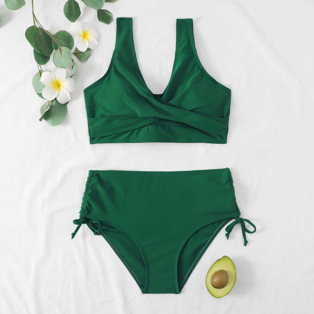 Womens Swimsuit Split Bikini Solid Color Swimwear