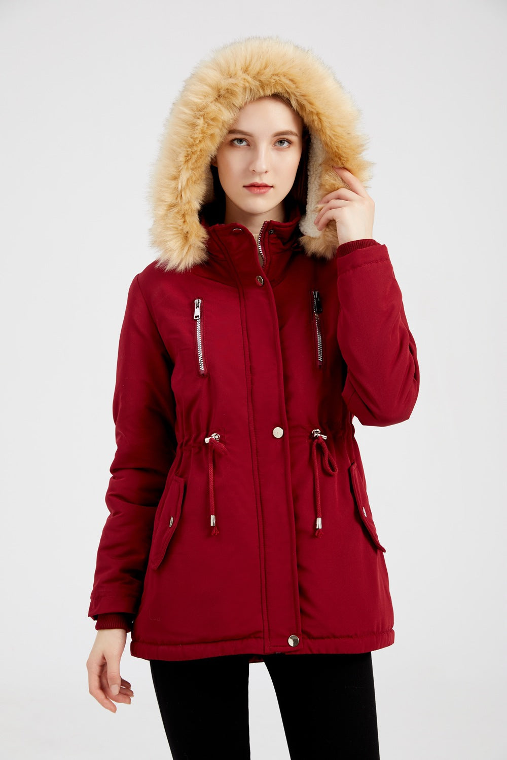 Women's Thick Lamb wool Detachable Fur Collar Coat Jacket