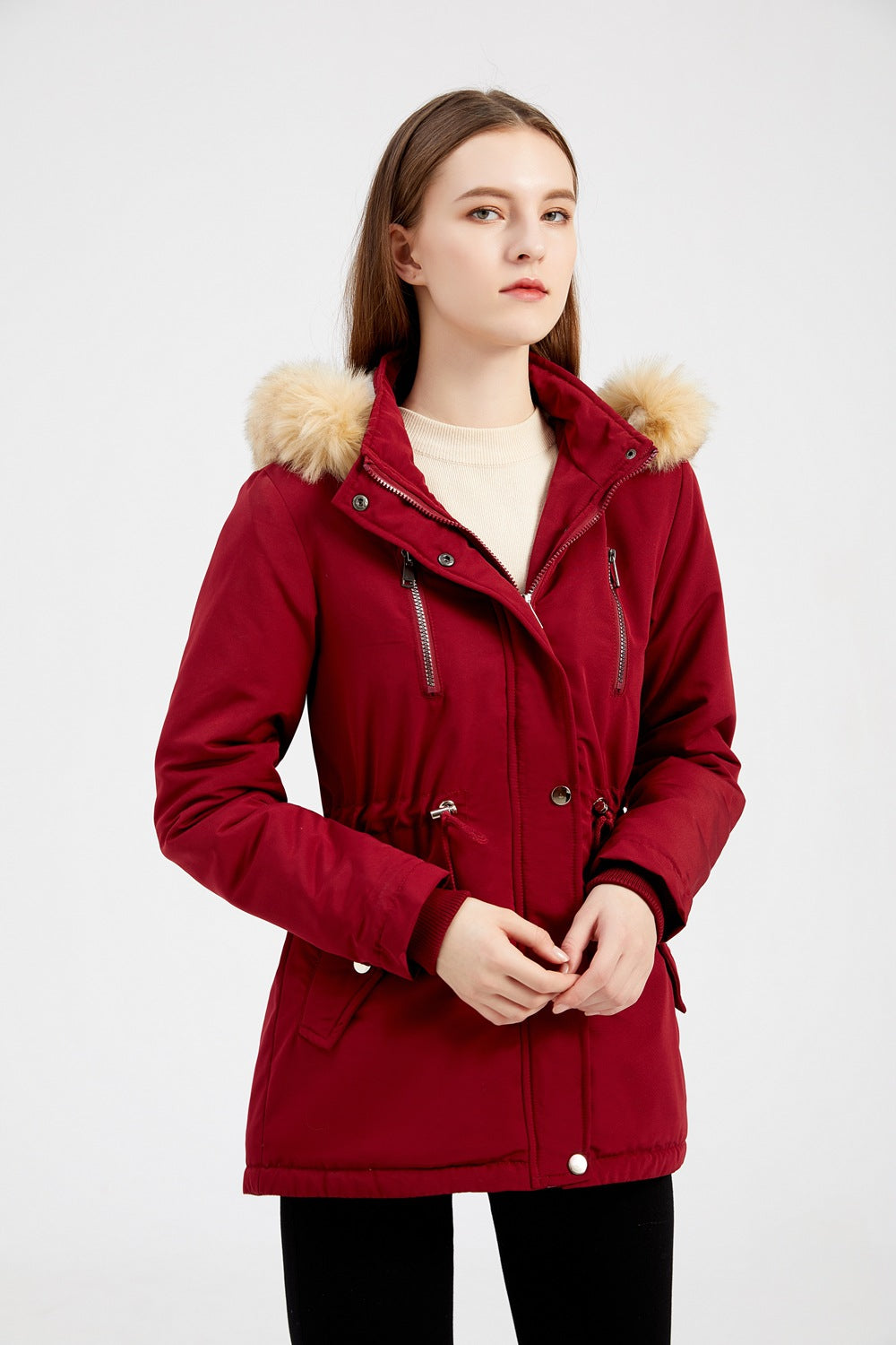Women's Thick Lamb wool Detachable Fur Collar Coat Jacket