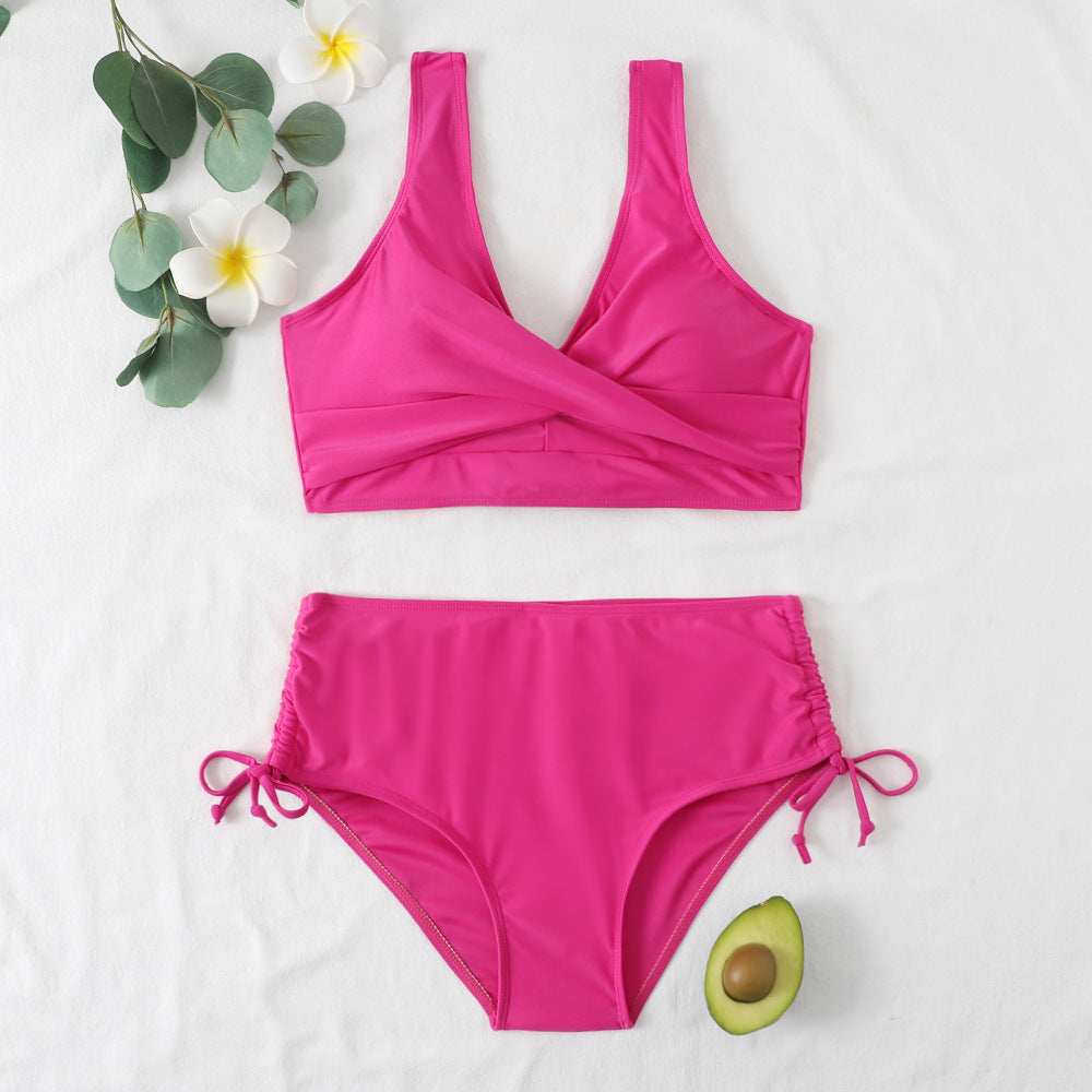 Womens Swimsuit Split Bikini Solid Color Swimwear