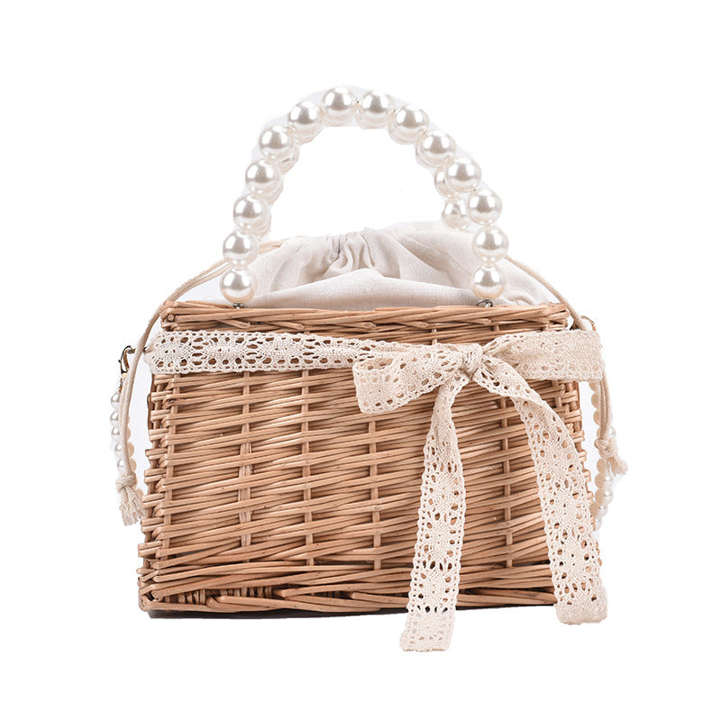 Cute Pearl Straw Bag Women's Shoulder Bag