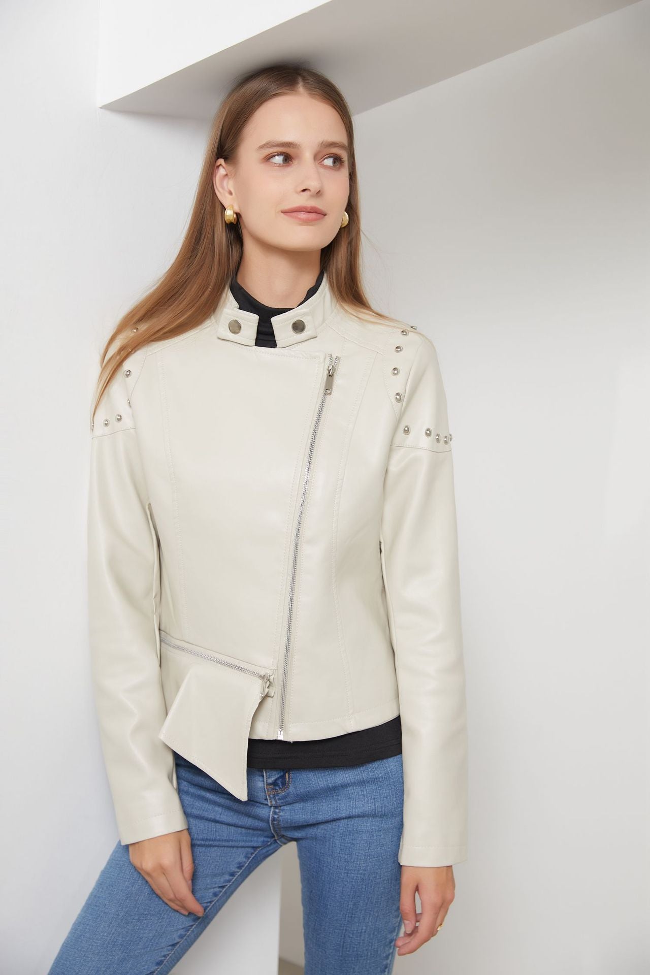 Women's Slim Studded Leather Jacket