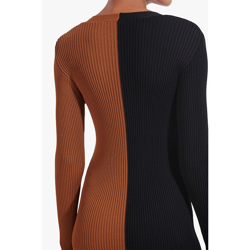 Women's High Waist Long Dress With Contrast Color Design