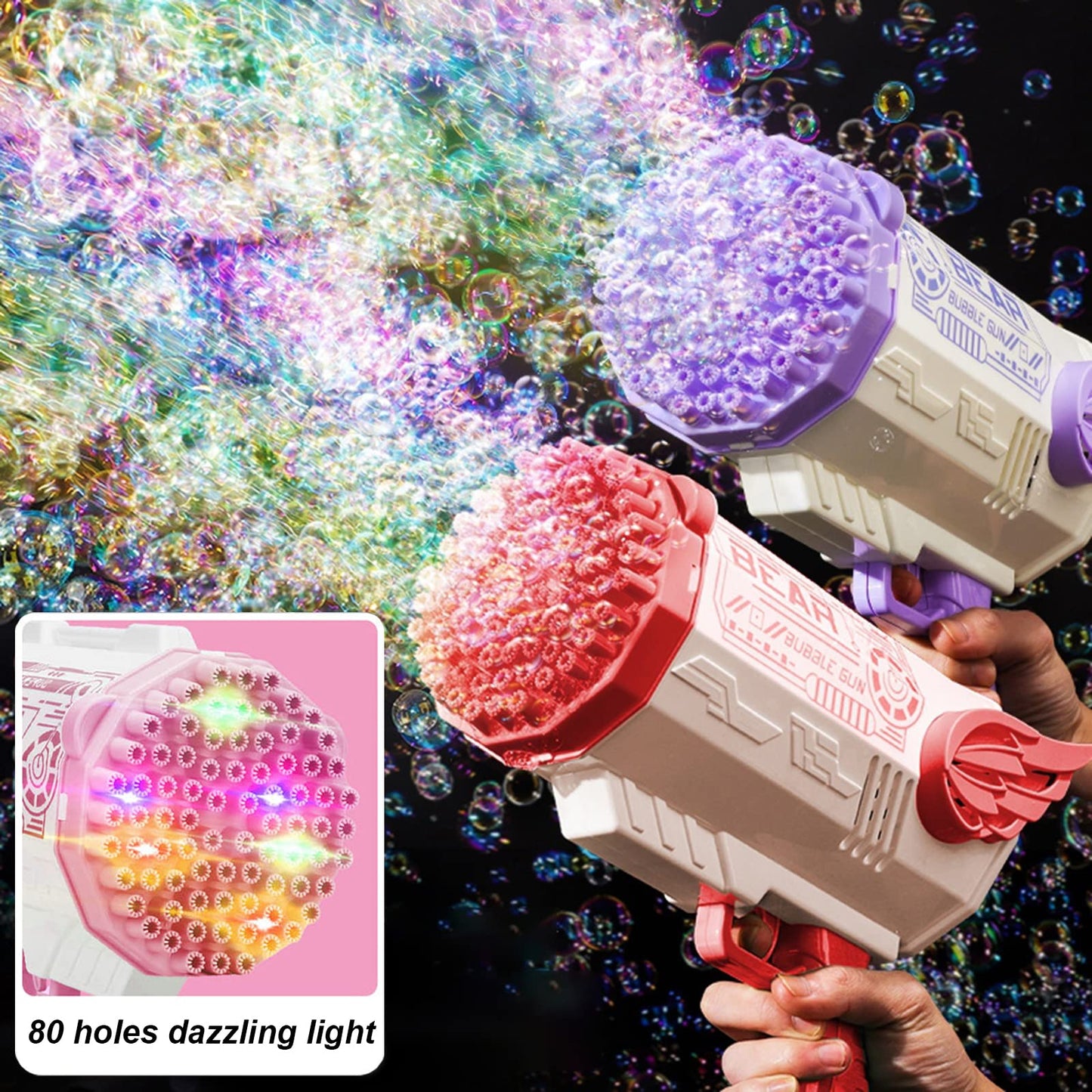 Colorful Lights 80 Hole Automatic Bubble Gun