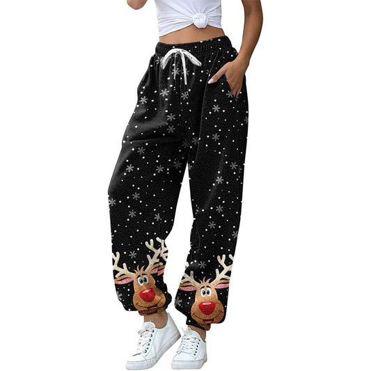 Christmas Snowman Casual Waist Drawstring Casual Pants