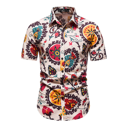 Men's Casual Lapel Beach Short Sleeve Shirt