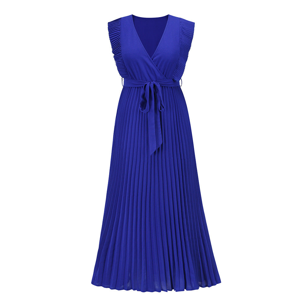 Chiffon Pleated Skirt Solid Color Dress