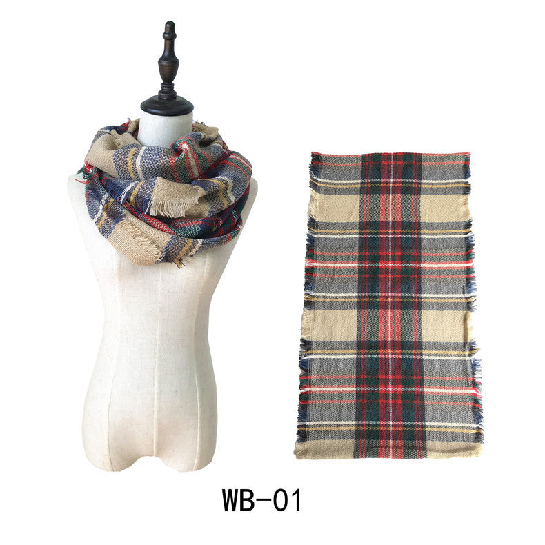 Woman Imitation Cashmere Double-sided Fringed Plaid Scarf