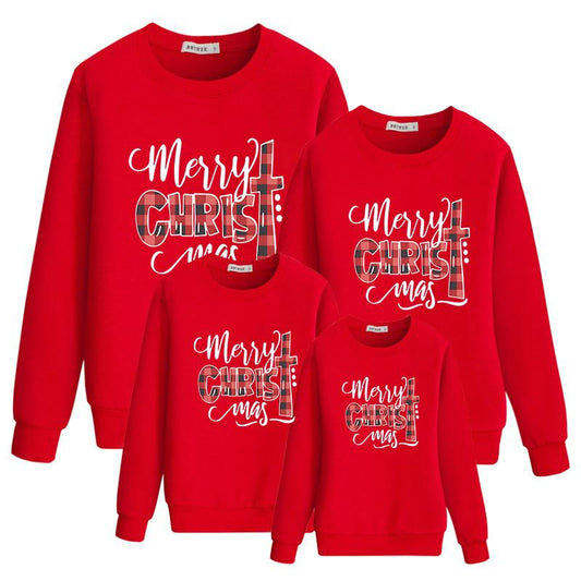 Parent-child Merry Christmas Check Letter Sweatshirt