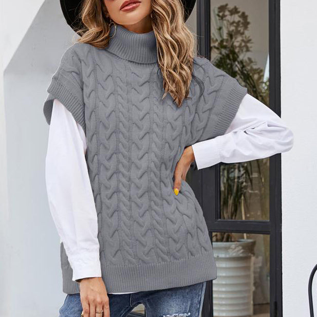 Women's Short Sleeve Turtleneck Knit Sweater